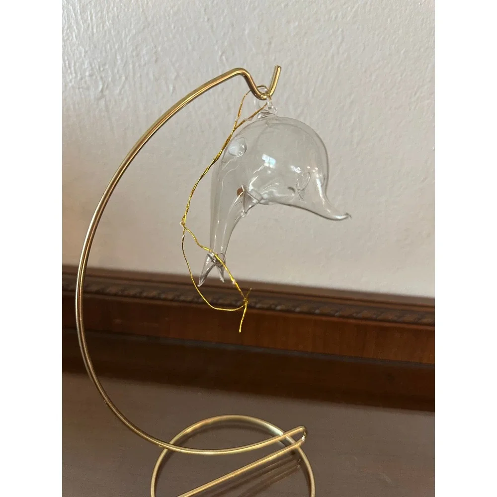Vintage‎ Hand Blown Clear Glass Dolphin Ornament